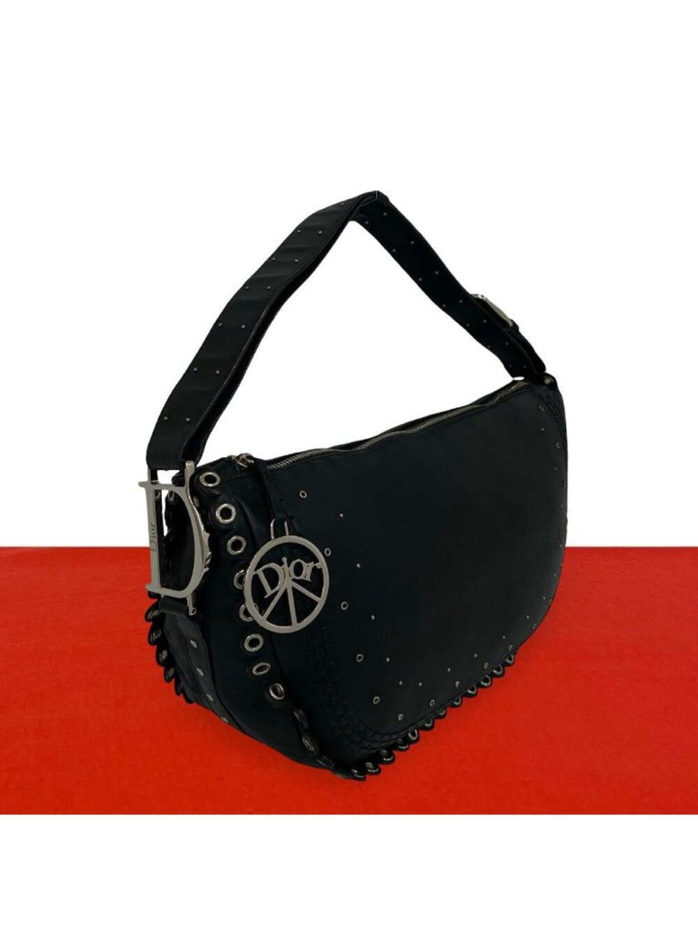 Dior Peace & Love Logo Leather Shoulder Bag Black